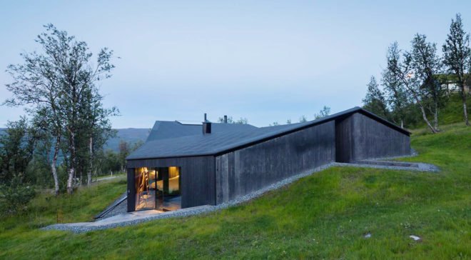 Geilo Cabin, Lund Hagem Architects, Norway, ski resort, concrete, timber, pitched roof, courtyard, green architecture, natural light