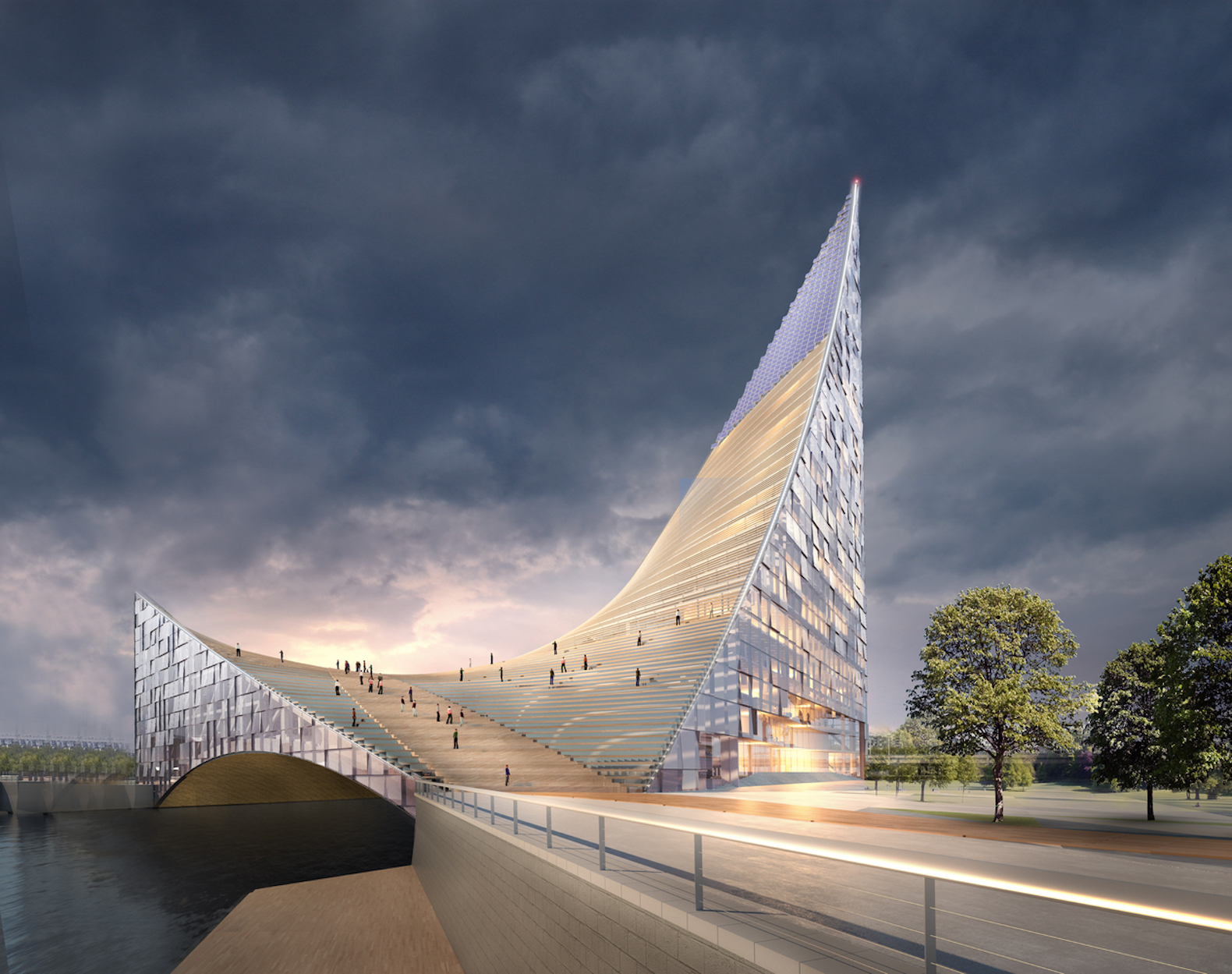 Chelyabinsk’s Congress Hall by PIARENA. Archchel-2020 competition, architecture inspired by sails, sail-like architecture, BRICS and SCO conference center in Chelyabinsk, Chelyabinsk new architecture, Chelyabinsk congress hall