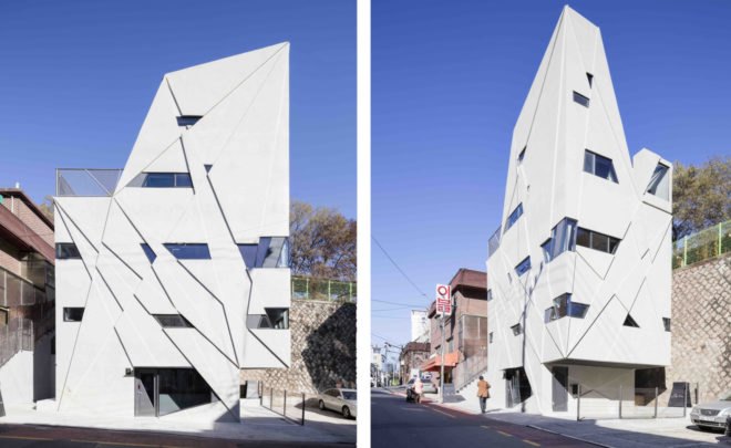 Moon Hoon, Dogok Maximum, Seoul, Gangnam, green architecture, natural light, woodwork, checkered tiling, sculptural building, pattern