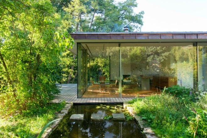 Falkenberg Innenarchitektur, Haus Rheder II, tiny homes, tiny cabins, wood cabins, minimalist design, timber materials, timber deck, german minimalism, reflecting pool, nature-inspired design, smart homes, home renovation, green renovation