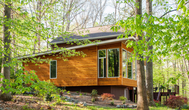 Thrive Architecture, Hickory House, green renovation, Virginia, cedar cladding, cedar, timber cladding, from locally sourced wood, green architecture, LEED lighting, low-flow plumbing