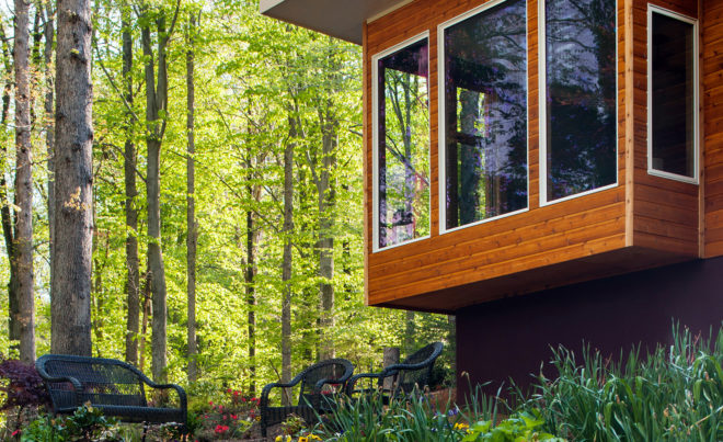 Thrive Architecture, Hickory House, green renovation, Virginia, cedar cladding, cedar, timber cladding, from locally sourced wood, green architecture, LEED lighting, low-flow plumbing