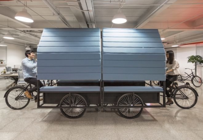 Sliced House by People’s Architecture Office, Xiaozhu office by People’s Architecture Office, Xiaozhu Sliced House, Xiaozhu Beijing office, People’s Industrial Design Office, People’s Industrial Design Office custom furniture, tricycle house,