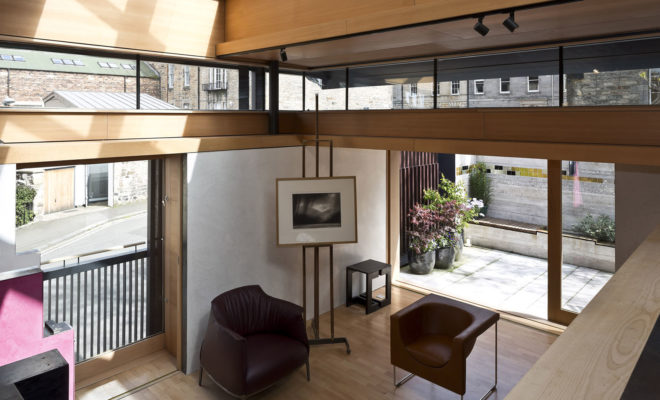 Murphy House, Richard Murphy Architects, solar power, Edinburgh, monopitch, solar panels, photovoltaic cells, rainwater harvesting, shutters, irrigation, grey water, grey water storage, green architecture