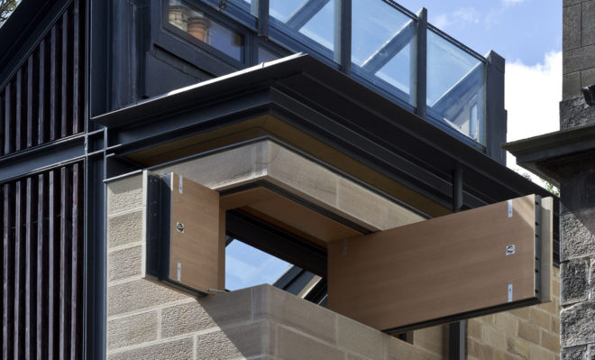 Murphy House, Richard Murphy Architects, solar power, Edinburgh, monopitch, solar panels, photovoltaic cells, rainwater harvesting, shutters, irrigation, grey water, grey water storage, green architecture