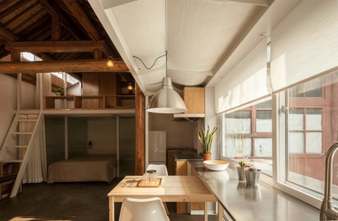 OEU-ChaO, tiny homes, tiny home renovation, bejing architecture, tiny home design, home renovation, small home movement, minimalist design, wooden roofs, sloped roof, compact spaces, space saving techniques, minimalist architecture, home renovation
