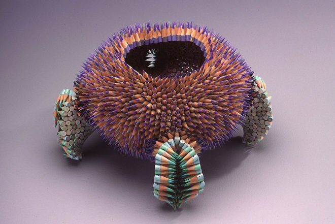 Pencil sculptures, colored pencil sculpture, Color Pencil Sculptures by Jennifer Maestre, Art Jennifer Maestre, turning pencils into beads