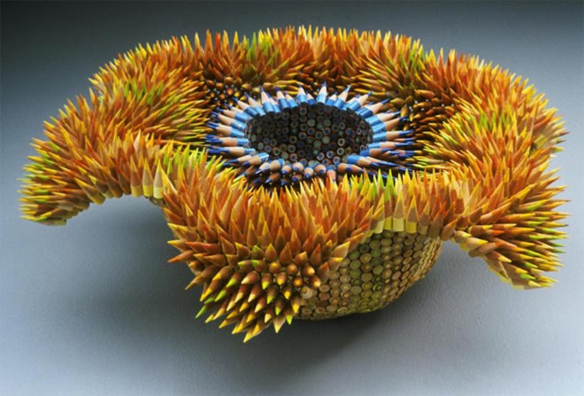 Pencil sculptures, colored pencil sculpture, Color Pencil Sculptures by Jennifer Maestre, Art Jennifer Maestre, turning pencils into beads