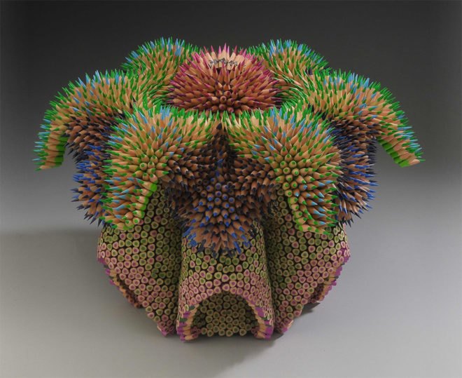 Pencil sculptures, colored pencil sculpture, Color Pencil Sculptures by Jennifer Maestre, Art Jennifer Maestre, turning pencils into beads