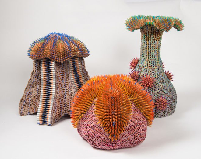Pencil sculptures, colored pencil sculpture, Color Pencil Sculptures by Jennifer Maestre, Art Jennifer Maestre, turning pencils into beads