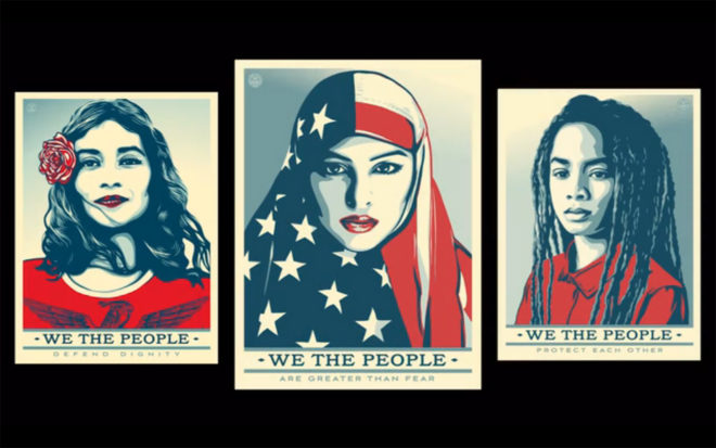 Shepard Fairey, Ernesto Yerena, Jessica Sabogal, We the People, Donald Trump, Donald Trump inauguration, resistance posters, from hope to nope, Amplifier Foundation, creative resistance, art for social change, protest art, protest design