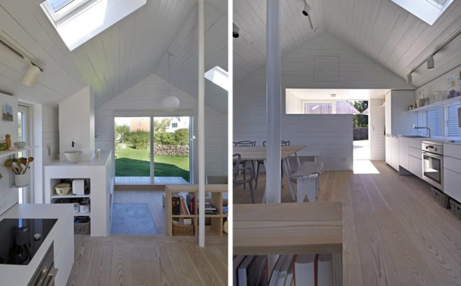 Summer house, Denmark, Jarmund/Vigsnæs Arkitekter, summerhouse, pitched roof, green architecture, aluminium, courtyard, gable, corrugated metal