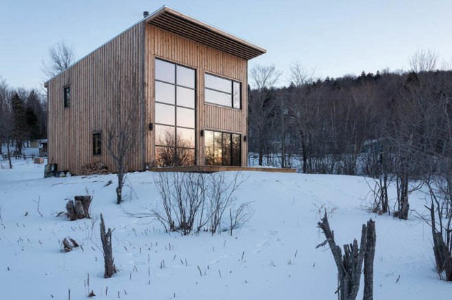 Wood Duck by Atelier l'Abri, Wood Duck self build project, Wood Duck in Bolton, Wood Duck architecture, self built cabin, cost effective cabin design, hemlock spruce cabin, hemlock spruce building material