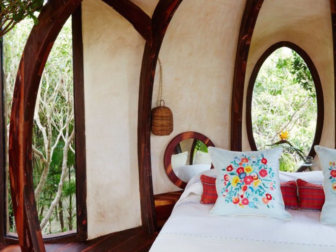 Treehouse at Papaya Playa Project, Papaya Playa Project ecofriendly architecture, ecofriendly resorts in Yucatan, treehouse built of recycled materials, Yucatan treehouse resort, Design Hotels treehouse