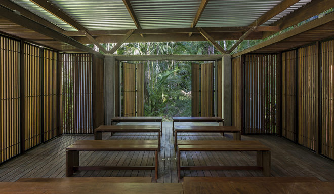 Una Pavilion, Apiacás Arquitetos, wooden pavilion, pavilion, Brazil, modular architecture, Sao Paulo, green architecture, rainforest, modules, wood furniture