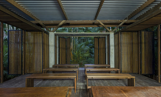 Una Pavilion, Apiacás Arquitetos, wooden pavilion, pavilion, Brazil, modular architecture, Sao Paulo, green architecture, rainforest, modules, wood furniture