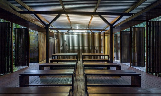 Una Pavilion, Apiacás Arquitetos, wooden pavilion, pavilion, Brazil, modular architecture, Sao Paulo, green architecture, rainforest, modules, wood furniture