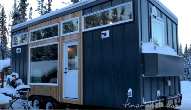tiny houses, ana white, elevator bed, tiny home design, camper living, tiny home living, space saving furniture, flexible furniture, elevator bed desing, sliding storage, compact living, small living, minimal living, tiny home space, tiny home alaska, fold out bed, alaska tiny home
