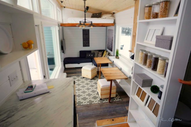 tiny houses, ana white, elevator bed, tiny home design, camper living, tiny home living, space saving furniture, flexible furniture, elevator bed desing, sliding storage, compact living, small living, minimal living, tiny home space, tiny home alaska, fold out bed, alaska tiny home