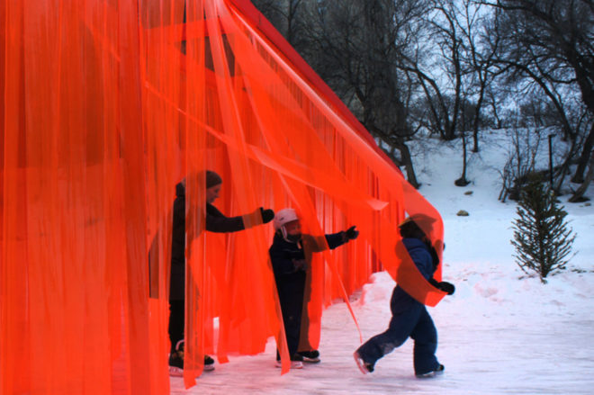 Atelier ARI, open borders, Donald Trump, mexico wall, trump politics, wall architecture, art, protest art, political art installations, Winnipeg Warming Huts, hut designs, trump antimovement, trump politics, art against trump, artists against trump, protest art