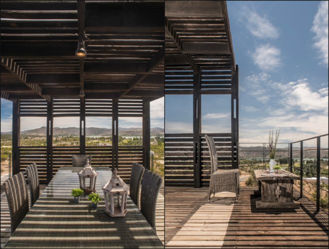 B+V Architects, Folding House, Folding House Chile, climate-controlled homes, responsive design, home design, passive cooling techniques, passive cooling technology, passive cooling, passive homes, energy efficient home design, green design, sustainable design, efficient design, home design, architecture, wooden shade, wooden facade,