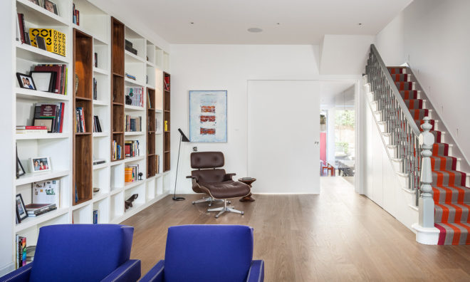 Chiswick House, AU Architects, green renovation, London, sliding doors, green architecture, open plan layout, polished concrete, natural building materials, garden terrace, rear garden