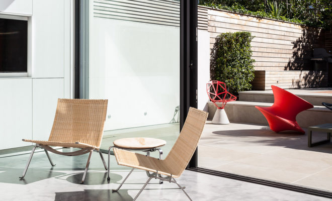 Chiswick House, AU Architects, green renovation, London, sliding doors, green architecture, open plan layout, polished concrete, natural building materials, garden terrace, rear garden