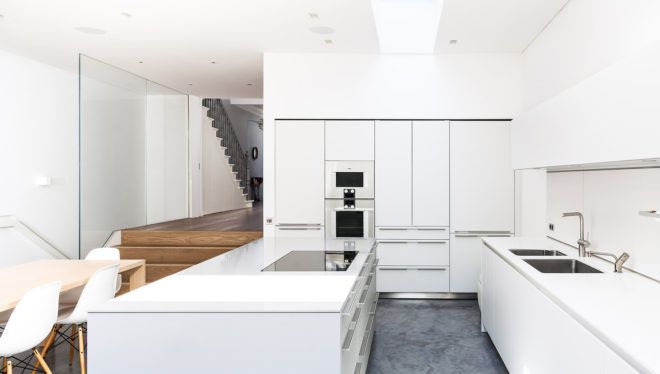 Chiswick House, AU Architects, green renovation, London, sliding doors, green architecture, open plan layout, polished concrete, natural building materials, garden terrace, rear garden