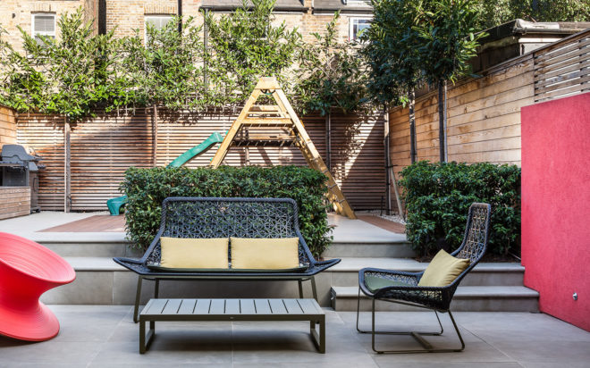 Chiswick House, AU Architects, green renovation, London, sliding doors, green architecture, open plan layout, polished concrete, natural building materials, garden terrace, rear garden