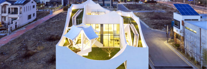 Flying House, IROJE KHM Architects, flying house in South Korea, courtyard house in South Korea, green-roofed house near Incheon airport