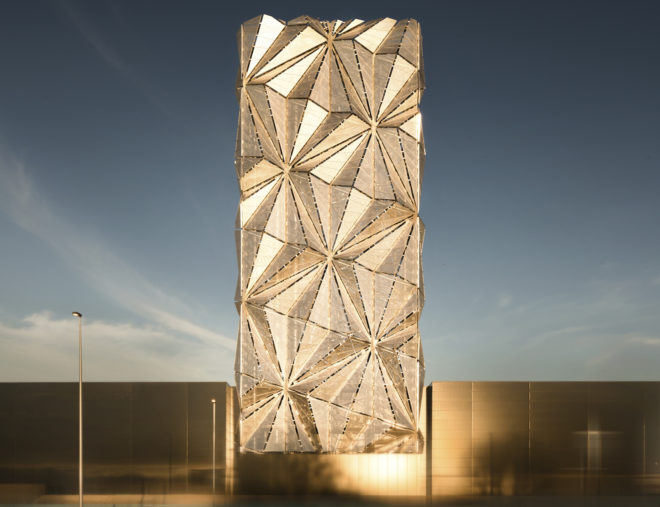 Greenwich Peninsula Low Carbon Energy Centre by C.F. Møller Architects, Conrad Shawcross energy center, The Optic Cloak by Conrad Shawcross, combined heat and power center, combined heat and power in Greenwich Peninsula,