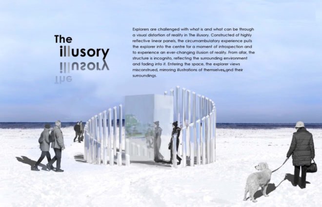 I See You Ashiyu by Asuka Kono and Rachel Salmela, North by studio PERCH, Collective Memory by Mario García and Andrea Govi, BuoyBuoyBuoy, The Beacon, Flotsam and Jetsam by University of Waterloo, Midwinter Fire, Illusory. Toronto Winter Stations winners, Winter Stations 2017