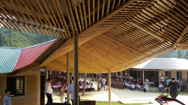 1+1>2 architects, Jungle Flower by 1+1>2, Lung Luong elementary school, Jungle Flower school, Jungle Flower school in Lung Luong, school design by 1+1>2, north Vietnam projects by 1+1>2, rammed earth school, bamboo school, Thai Nguyen Province school