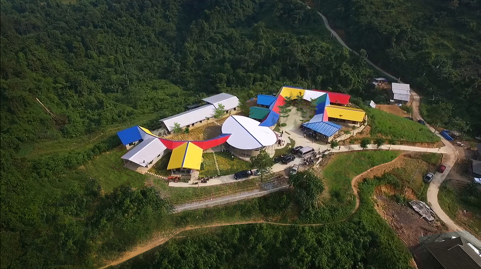 1+1>2 architects, Jungle Flower by 1+1>2, Lung Luong elementary school, Jungle Flower school, Jungle Flower school in Lung Luong, school design by 1+1>2, north Vietnam projects by 1+1>2, rammed earth school, bamboo school, Thai Nguyen Province school