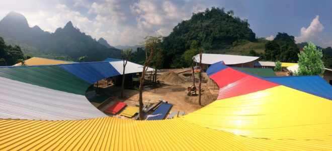 1+1>2 architects, Jungle Flower by 1+1>2, Lung Luong elementary school, Jungle Flower school, Jungle Flower school in Lung Luong, school design by 1+1>2, north Vietnam projects by 1+1>2, rammed earth school, bamboo school, Thai Nguyen Province school