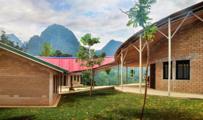 1+1>2 architects, Jungle Flower by 1+1>2, Lung Luong elementary school, Jungle Flower school, Jungle Flower school in Lung Luong, school design by 1+1>2, north Vietnam projects by 1+1>2, rammed earth school, bamboo school, Thai Nguyen Province school
