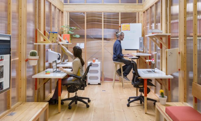 LOS OSOS, Coroflot, Mobile Work Unit (MWU), flexible spaces, mobile workspace, trailer, Los Angeles, modular furniture, green architecture, green design, flexible office space, natural light, post and beam, locally sourced wood, polycarbonate panels