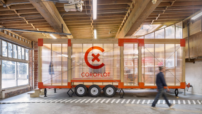 LOS OSOS, Coroflot, Mobile Work Unit (MWU), flexible spaces, mobile workspace, trailer, Los Angeles, modular furniture, green architecture, green design, flexible office space, natural light, post and beam, locally sourced wood, polycarbonate panels