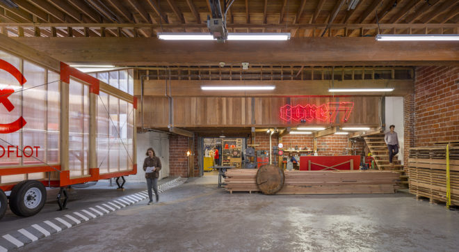 LOS OSOS, Coroflot, Mobile Work Unit (MWU), flexible spaces, mobile workspace, trailer, Los Angeles, modular furniture, green architecture, green design, flexible office space, natural light, post and beam, locally sourced wood, polycarbonate panels