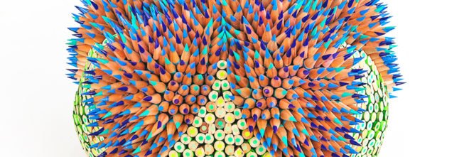 Pencil sculptures, colored pencil sculpture, Color Pencil Sculptures by Jennifer Maestre, Art Jennifer Maestre, turning pencils into beads