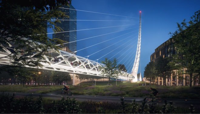 Greenwich Peninsula development project, Greenwich Peninsula by Knight Dragon, Knight Dragon and Santiago Calatrava, Peninsula Place by Santiago Calatrava, Peninsula Central neighborhood, Greenwich Peninsula regeneration project,