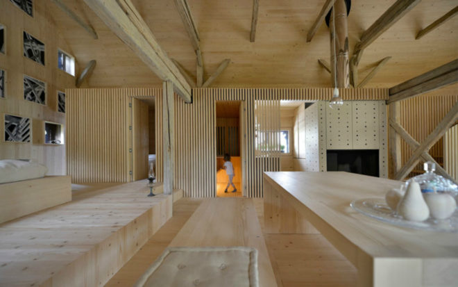 OFIS architects, barn renovation, ambienti, barn homes, green renovations, barn renovations, interior design, wood architecture, slovenian architecture, locally-sourced materials, green barn renovations, green design, barn design, loft designs, moveable walls, sliding walls, repurposed materials, repurposed barns,