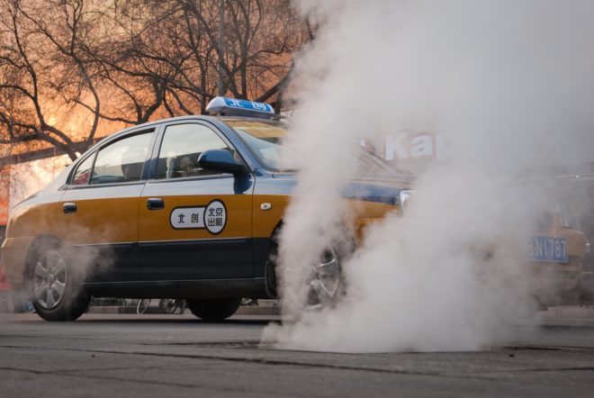 Beijing, China, taxis, gas-powered, electric car
