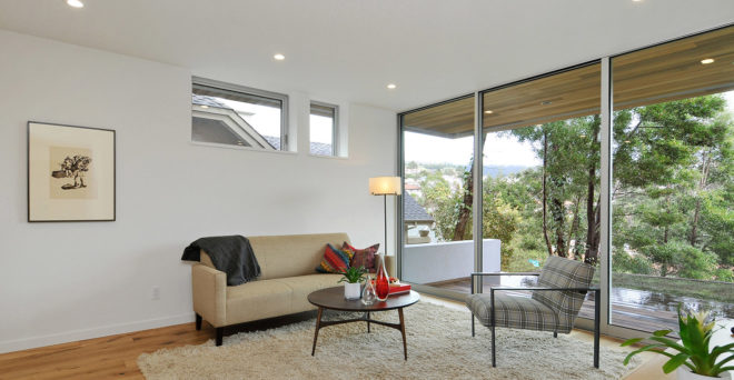 Acacia Avenue House, BONE Structure, green technology, building technology, net-zero house, Oakland, open plan layout, natural light, floor-to-ceiling windows