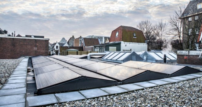 Atelier Space, adaptive reuse, converted nursery, the Netherlands, solar power, solar panels, green residence, skylights, radiant flooring, insulation, heat pump, high ceilings, green interior