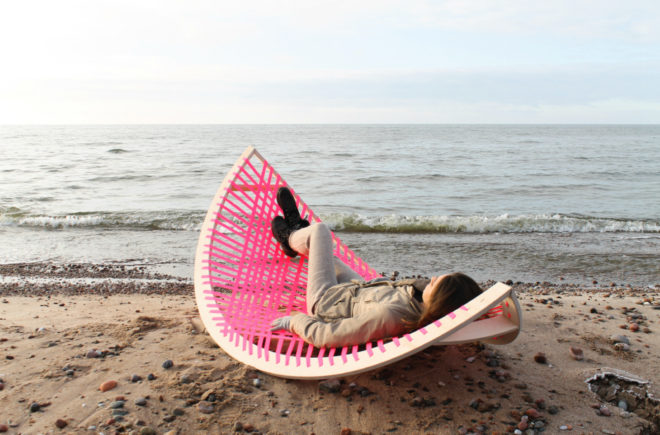 Agota Rimsaite, Panama Banana, rocking outdoor hammock, fun hammocks, hammock design, rocking hammocks, active furniture, flexible furniture, fun furniture, furniture design, rocking hammock design, pink hammock, beach hammocks, soccer goals, transportable soccer goals, beach furniture