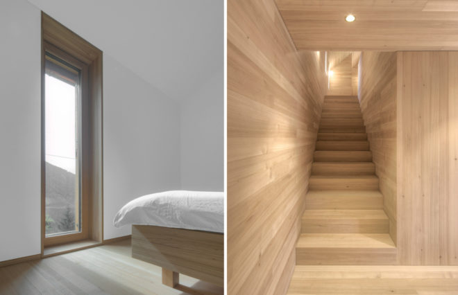Haus am Stürcherwald, Bernardo Bader Architekten, wooden cabins, timber cabins, country cabins, low-impact construction, off grid getaways, wood building material, minimalist architecture, larch facade, a frame cabins, cabin design, wood structures,