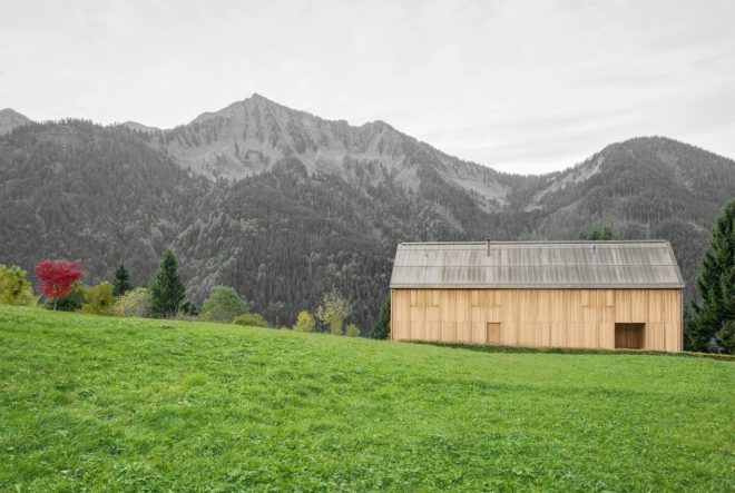 Haus am Stürcherwald, Bernardo Bader Architekten, wooden cabins, timber cabins, country cabins, low-impact construction, off grid getaways, wood building material, minimalist architecture, larch facade, a frame cabins, cabin design, wood structures,