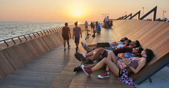 Bostanlı Footbridge and Bostanlı Sunset Lounge, wooden structure, Izmir bridge, bridge that is also a lounge, izmir lounge bridge, footbridge, Turkey, Studio Evren Başbuğ: steb, pedestrian bridge, green architecture, urban regeneration, themowood, Izmir Sea