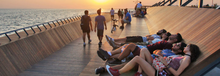 Bostanlı Footbridge and Bostanlı Sunset Lounge, wooden structure, Izmir bridge, bridge that is also a lounge, izmir lounge bridge, footbridge, Turkey, Studio Evren Başbuğ: steb, pedestrian bridge, green architecture, urban regeneration, themowood, Izmir Sea